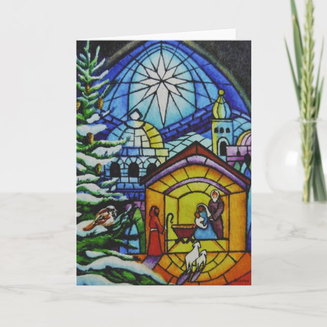 "Weihnachten gesteinigt Glas Fenster Watercolor Ar Karte (Vorderseite)