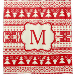 Weihnachten gestrickte Muster-Monogramm-Initiale Duschvorhang