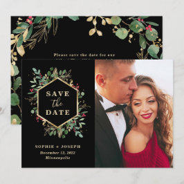 Weihnachten Gilded Greenery auf Schwarz | FOTO Save The Date