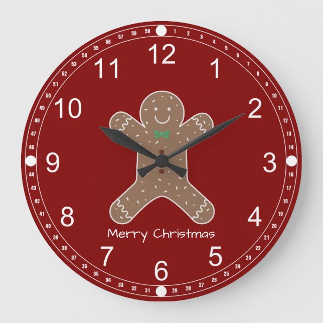 Weihnachten Gingerbread Mann auf rot frohe Weihnac Große Wanduhr (Vorderseite)