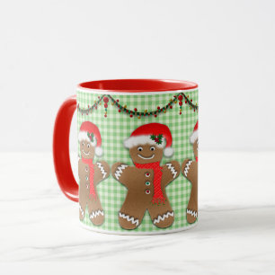 Weihnachten Gingerbrot Männer auf Green Gingham Ki Tasse