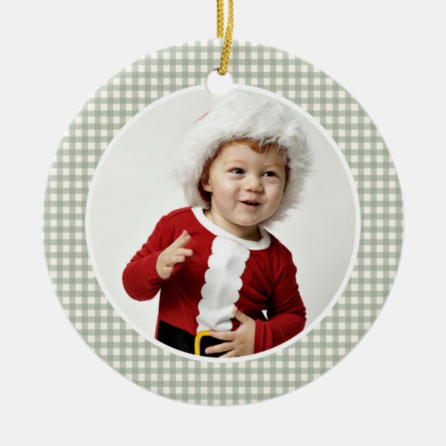 Weihnachten Gingham Foto Weihnachtsfeiertag Keramik Ornament (Vorne)