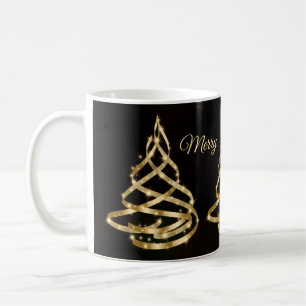 Weihnachten Glänzendes Goldenes Band Baum Funkeln Kaffeetasse
