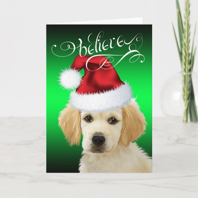 Weihnachten| Glaube Adorable Golden Santa Pup Feiertagskarte (Vorderseite)