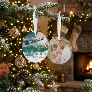 Weihnachten GLAUBE Rentier Schlitten Santa Hut Fot Ornament