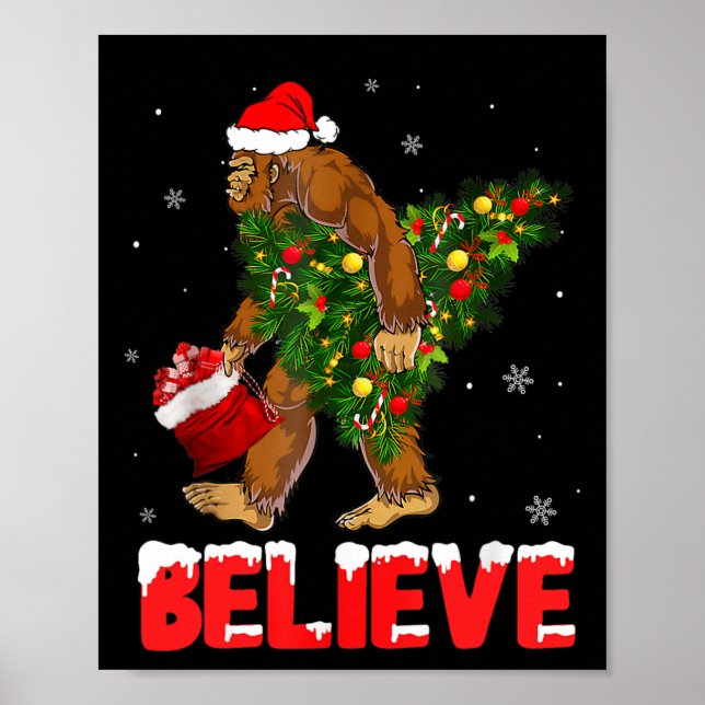 Weihnachten glaubt Bigfoot Funny Weihnachten Baum  Poster (Vorne)