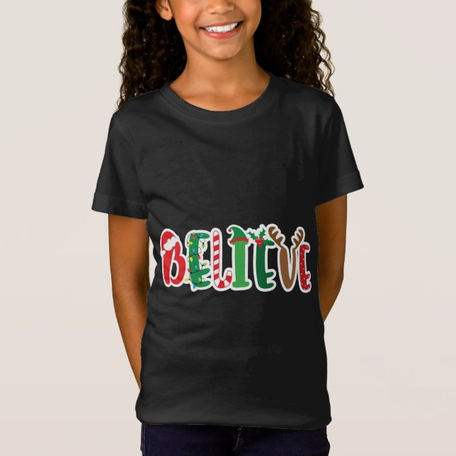 Weihnachten glaubt Lichter Weihnachtsmannmütze Can T-Shirt (Vorderseite)