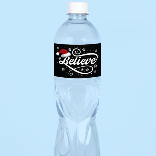 Weihnachten glaubt Weihnachtsmann - Weihnachtsmann Wasserflaschenetikett (Von Creator hochgeladen)