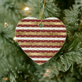 Weihnachten Glitzer Gold Rote Herzen Streifen Keramik Ornament
