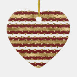 Weihnachten Glitzer Gold Rote Herzen Streifen Keramik Ornament