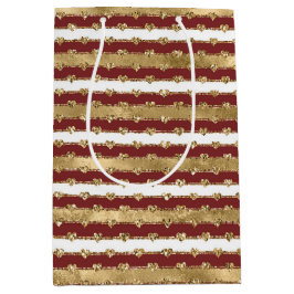 Weihnachten Glitzer Gold Rote Herzen Streifen Mittlere Geschenktüte