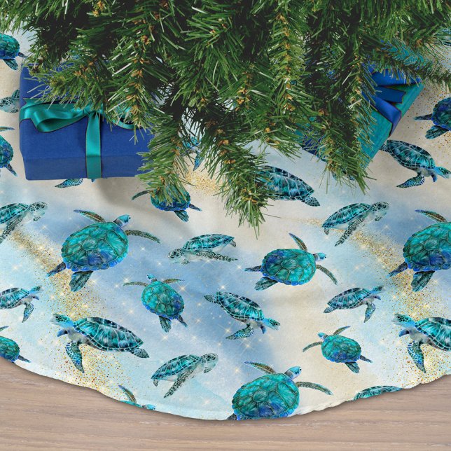 Weihnachten Glitzer Watercolor Sea Turtle Polyester Weihnachtsbaumdecke (Von Creator hochgeladen)