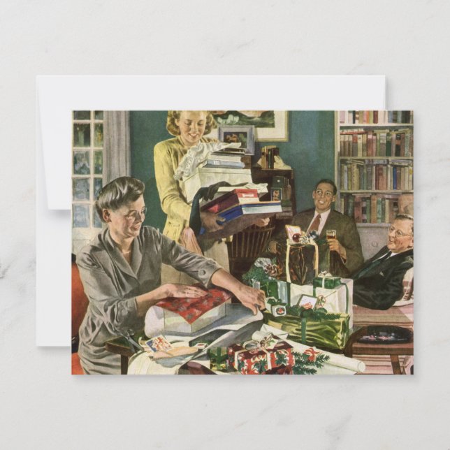 Weihnachten, glückliche Familiengeschenke Feiertagskarte (Vorderseite)