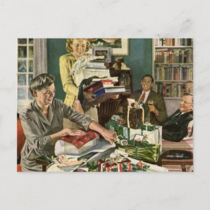 Weihnachten, glückliche Familiengeschenke Feiertagspostkarte