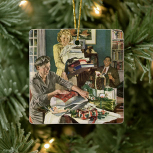 Weihnachten, glückliche Familiengeschenke Keramikornament