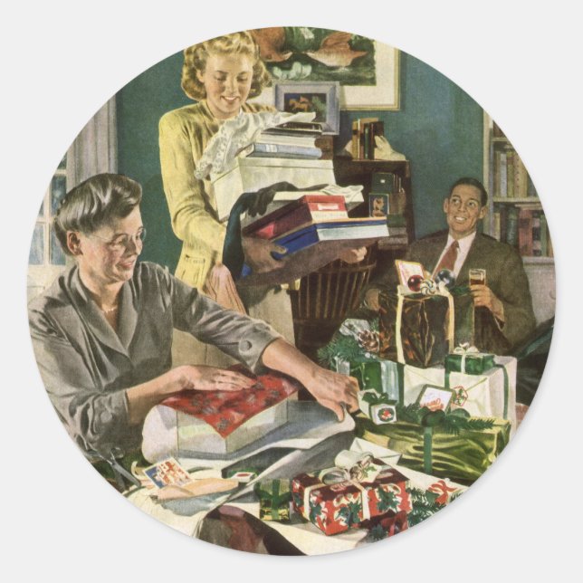 Weihnachten, glückliche Familiengeschenke Runder Aufkleber (Vorderseite)