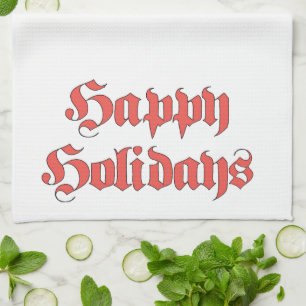 Weihnachten, glückliche Feiertage Text rote Buchst Geschirrtuch