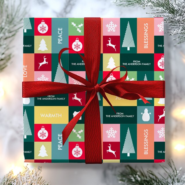 Weihnachten glückliche Tage Moderner Name Geschenkpapier (Christmas Happy Holidays Modern Name Wrapping Paper)