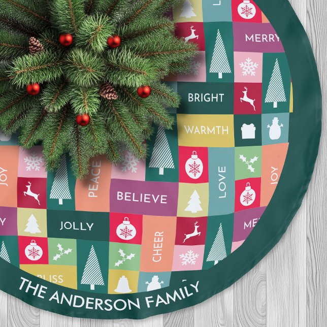 Weihnachten glücklichen Urlaub Moderne Name farben Polyester Weihnachtsbaumdecke (Christmas Happy Holidays Modern Name Colorful Brushed Polyester Tree Skirt)