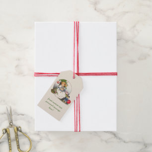 Weihnachten, glückliches Mädchen spielen mit Puppe Geschenkanhänger