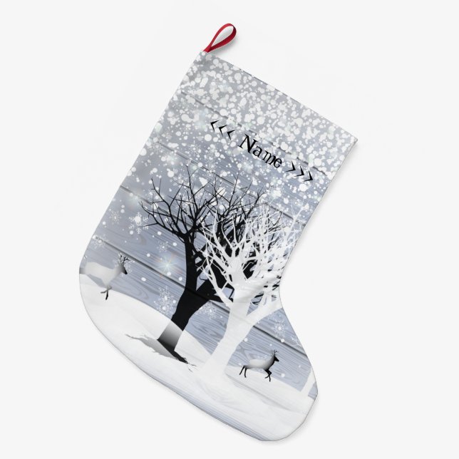 Weihnachten & Glückliches Neues Jahr! Monogrammtex Großer Weihnachtsstrumpf (Vorderansicht (hängend))