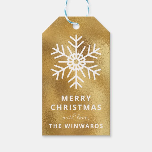 Weihnachten Gold Fossil & Schneeflocke Geschenkanhänger (Vorderseite)