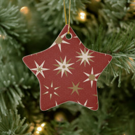 Weihnachten Gold Geo Stars - auf rotem Muster. Keramik Ornament