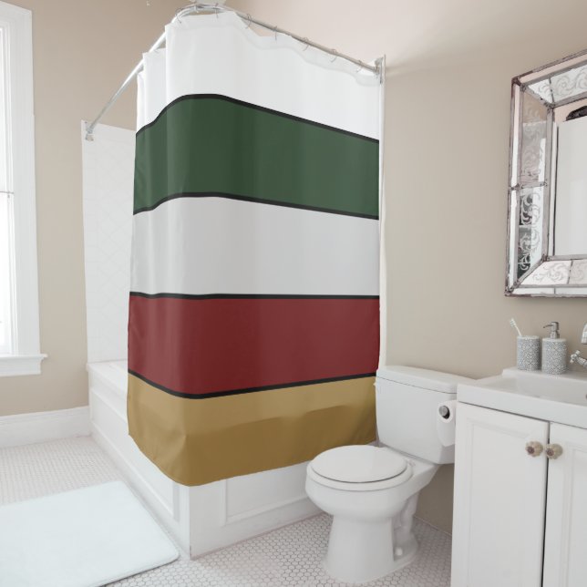 Weihnachten Gold Grün Rot Silber und Weiße Streife Duschvorhang (Beispiel)