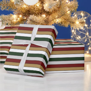 Weihnachten Gold Grün Rot Silber und Weiße Streife Geschenkpapier