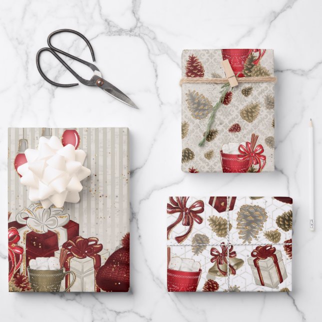 Weihnachten Gold Luxus Hot Chocolate Muster Geschenkpapier Set (Vorderseite)