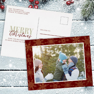 Weihnachten Gold Schneeflocken Festivals Rotes Ele Folien Feiertagspostkarte