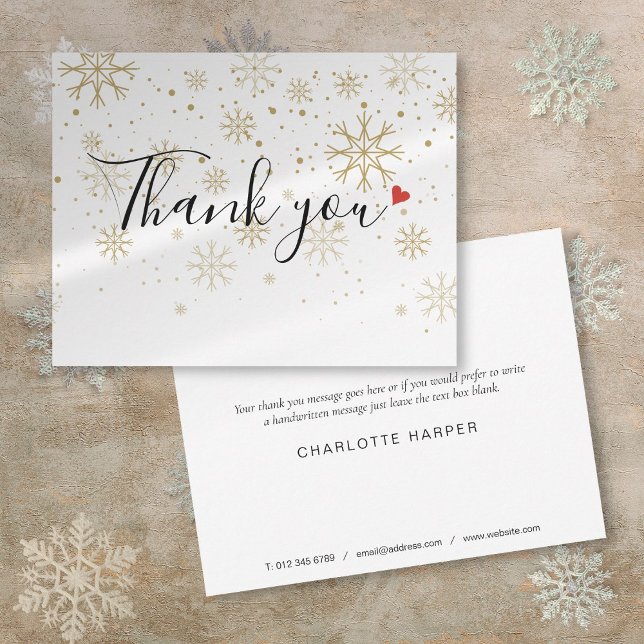 Weihnachten Gold Snowflakes - Elegantes Script Bus Dankeskarte (Christmas Gold Snowflakes Elegant Script Business Thank You Card)