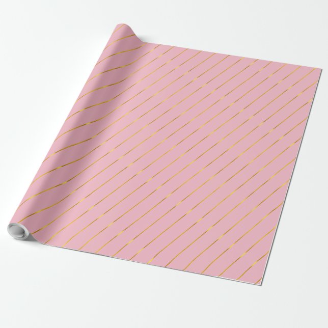 Weihnachten Gold Streifen Glam Pink Geschenk Geschenkpapier (Ungerollt)