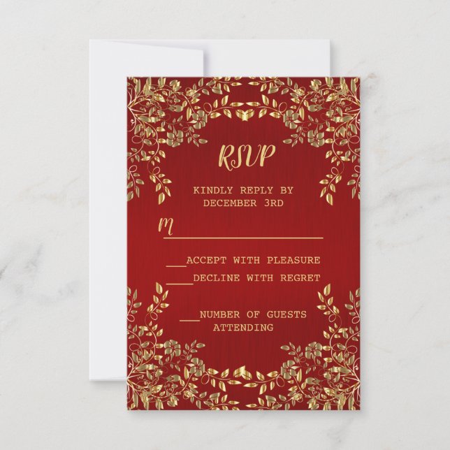 Weihnachten Golden Blätter Rote Feiertage Party RSVP Karte (Vorderseite)