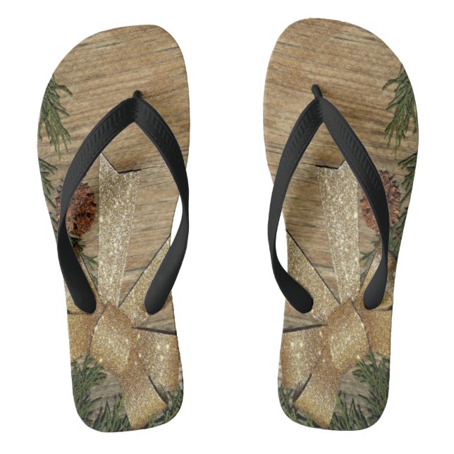 Weihnachten Golden Green Blätter Rotes Geschenk Wi Flip Flops (Fußbett)