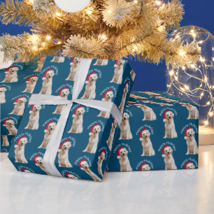 Weihnachten Golden Retriever auf blau Geschenkpapier