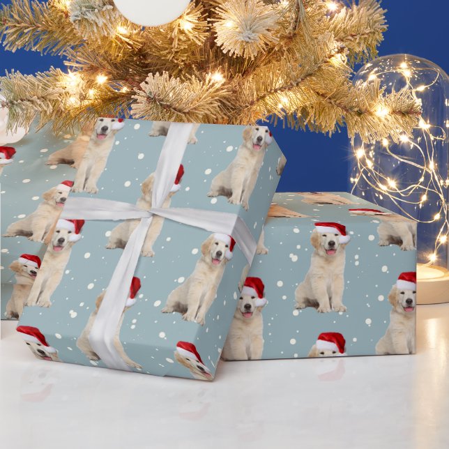 Weihnachten Golden Retriever auf Schneeflocken Geschenkpapier (Feiertage)