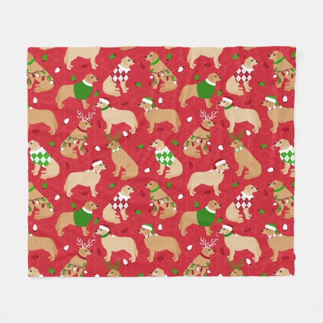 Weihnachten Golden Retriever Fleecedecke (Vorderseite (Horizontal))