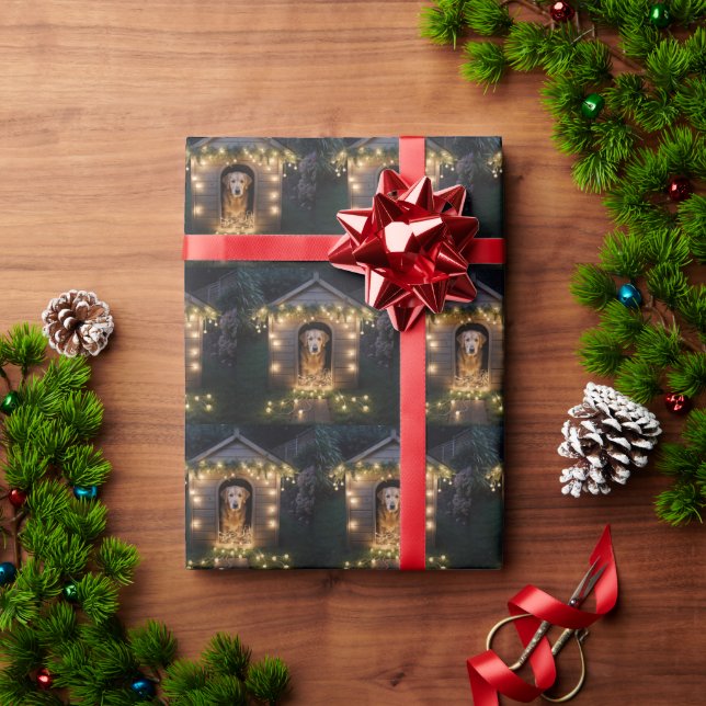 Weihnachten Golden Retriever in Doghouse Geschenkpapier (Feiertagsgeschenk)