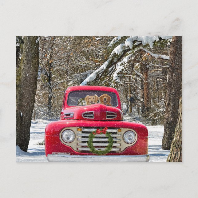 Weihnachten Golden Retriever in Retro Truck (Vorderseite)