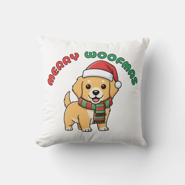 Weihnachten Golden Retriever Kissen: Frohe Weihnac Kissen (Vorderseite)