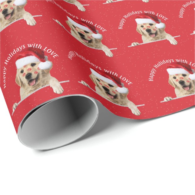 Weihnachten Golden Retriever Lippenstift Küsse Geschenkpapier (Rolleneckpunkt)