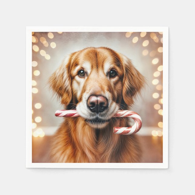 Weihnachten Golden Retriever mit Candy Cane Serviette (Vorderseite)