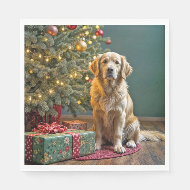 Weihnachten Golden Retriever mit Geschenken Serviette (Vorderseite)