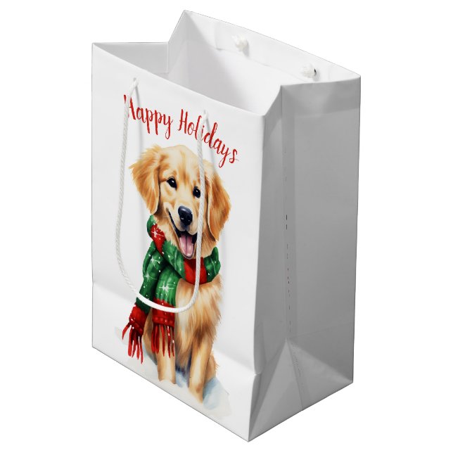 Weihnachten Golden Retriever Mittlere Geschenktüte (Vorderseite Schrägansicht)