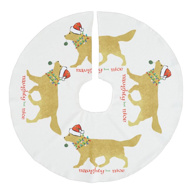 Weihnachten Golden Retriever Naughty aber Nice Leinenimitat Weihnachtsbaumdecke (Vorderseite)