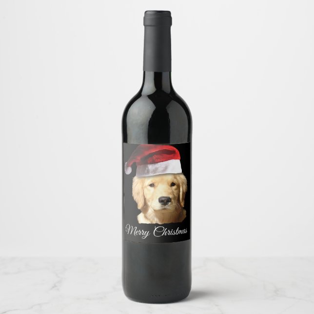 Weihnachten Golden Retriever Weinetikett (Vorderseite)