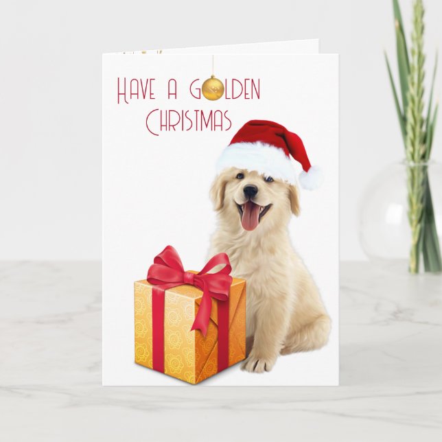 Weihnachten Golden Retriever Welpe Karte (Vorderseite)