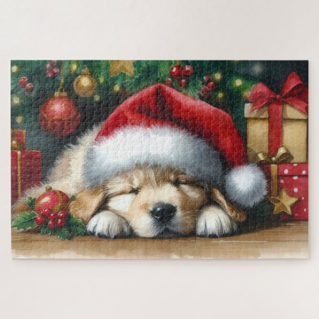Weihnachten Golden Retriever Welpe Puzzle (Horizontal)