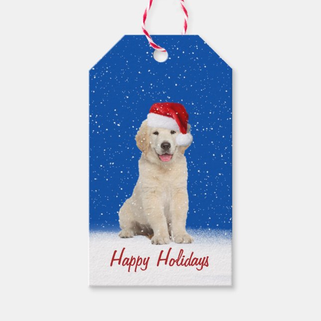 Weihnachten Golden Retriever Welpe Schneeflocken Geschenkanhänger (Vorderseite)